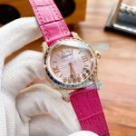 AN Replica Chopard Happy Sport Colored Diamonds Watch White Dial Pink Leather Strap
